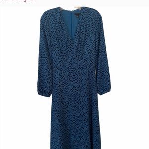 Ann Taylor Blue Tiny Leopard Print Midi Dress Sz12